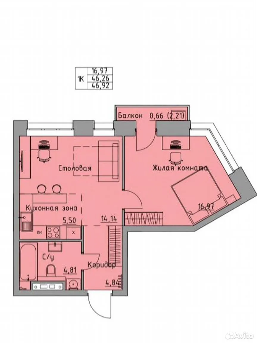 планировка квартиры 46 м2